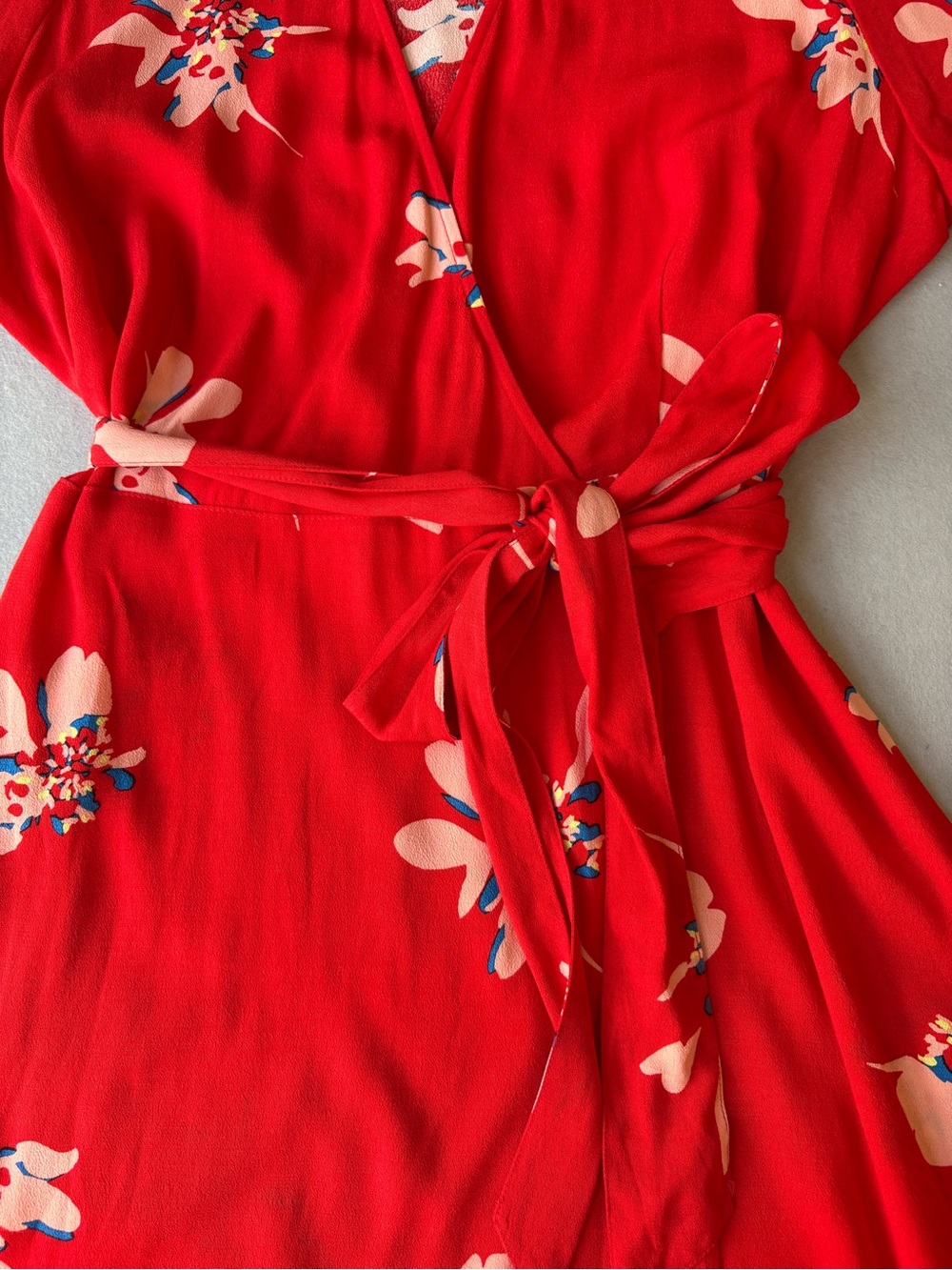 Chelsea28 Tropical Floral Tie-Waist Wrap Dress sz L Fit & Flare Romantic Summer - Picture 5 of 10